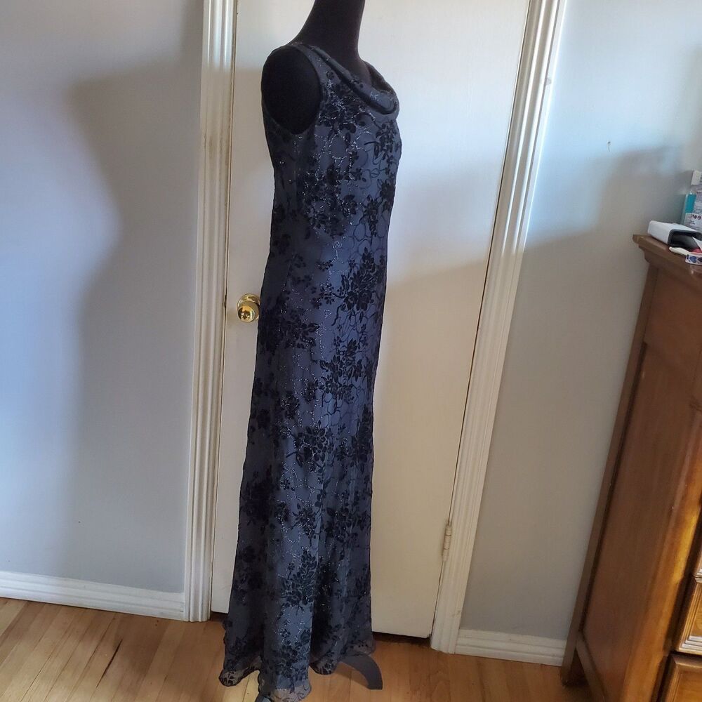 Exquis Black Floral Velvet Burnout Maxi Dress Size S 90s Y2k Whimsigoth Witchy - Picture 3 of 11